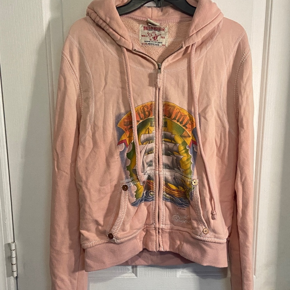 True Religion 2pc Light Pink Women's Graphic Hoodie and Sweatpants Set